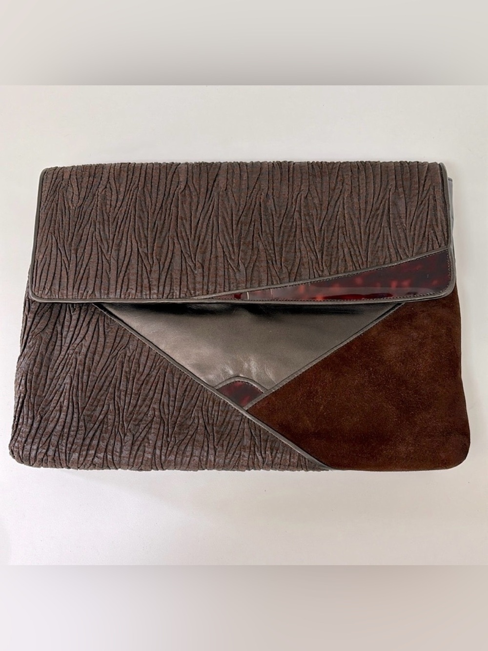 Vintage Tre Zeta Genuine Suede and Leather Abstract Patch Clutch Shoulder Bag